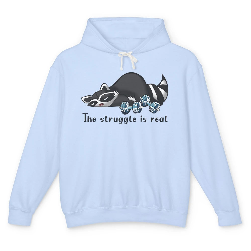 Funny Racoon Workout Struggle Trashed Racoon Panda Lovers Unisex Lightweight Hoodie