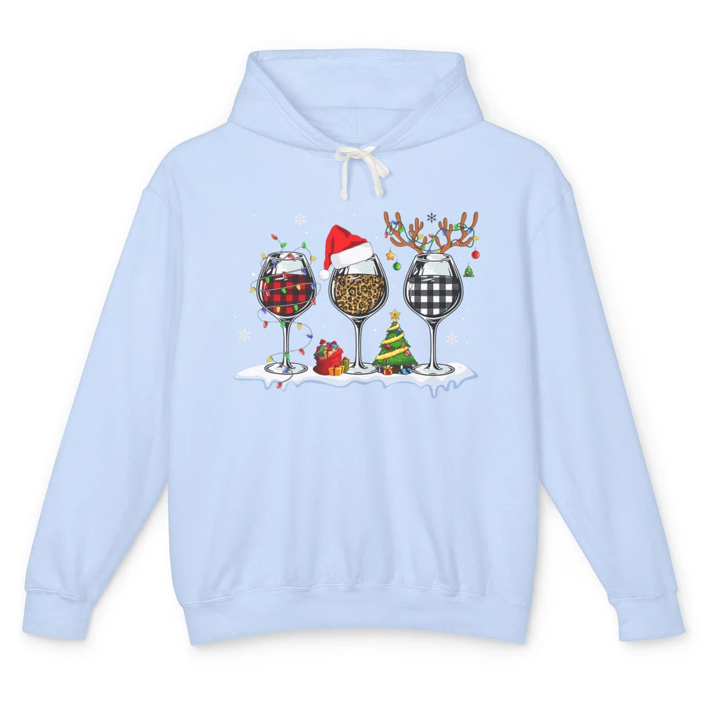 Merry Christmas Funny Red Wine Glass Santa Hat Reindeer Xmas Unisex Lightweight Hoodie