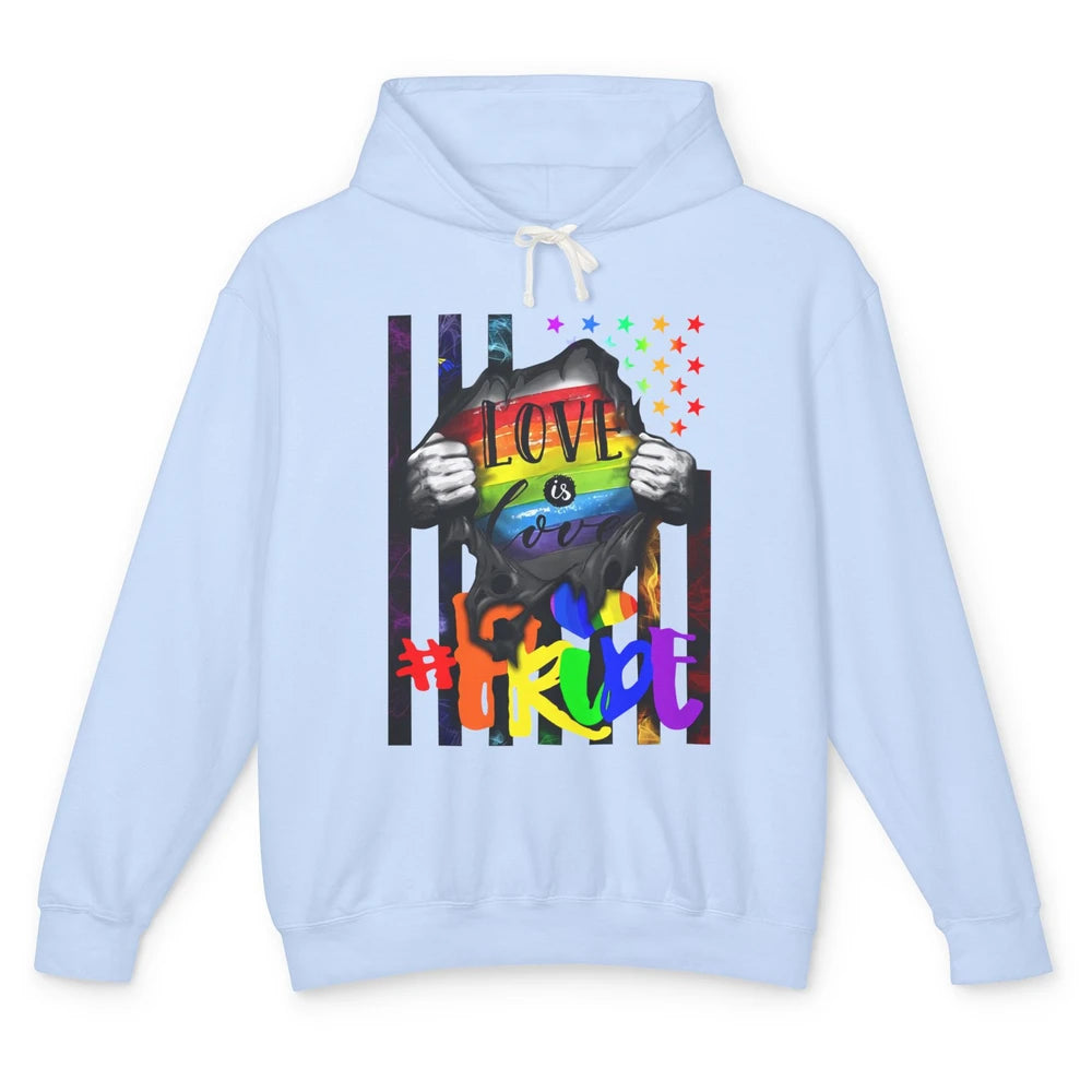 American Flag Love Is Love LGBT Gay Pride Month Equality Unisex Lightweight Hoodie