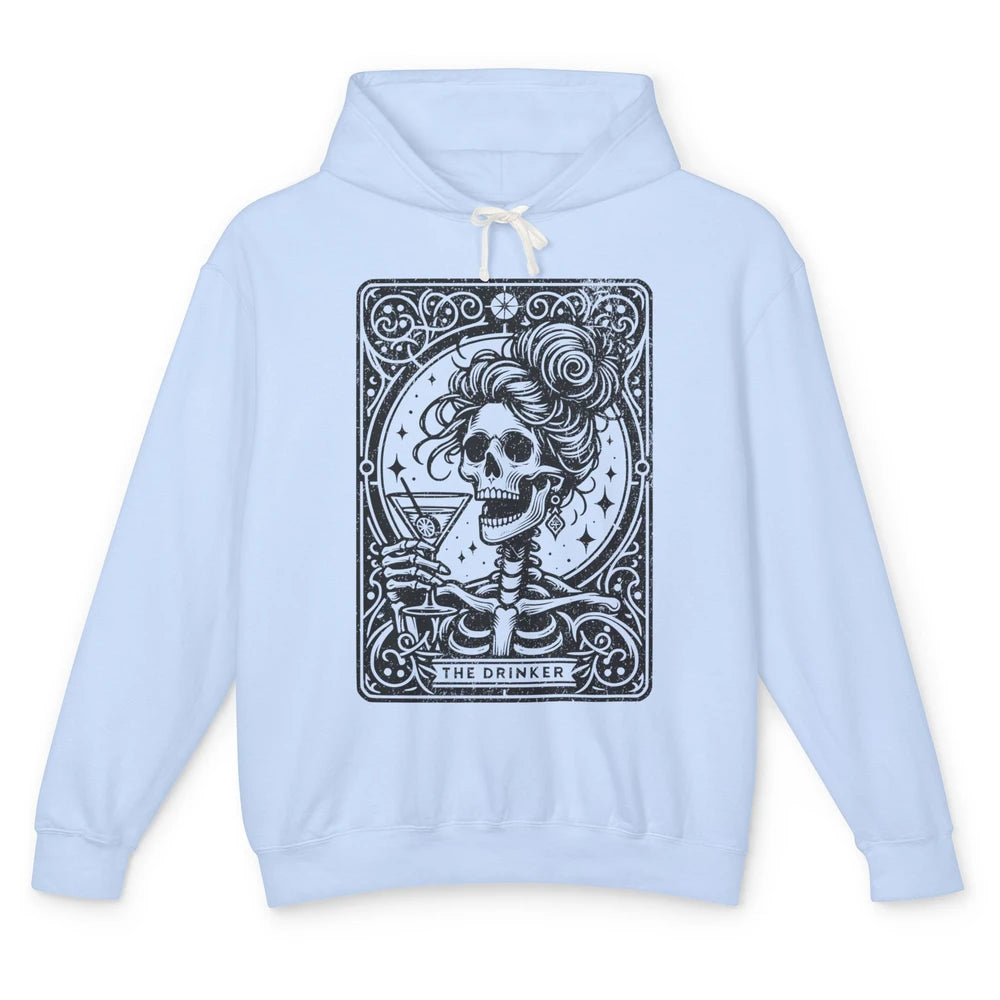 Skeleton The Drinker Tarot Card Halloween Drunk Mom Drinking Unisex Lightweight Hoodie