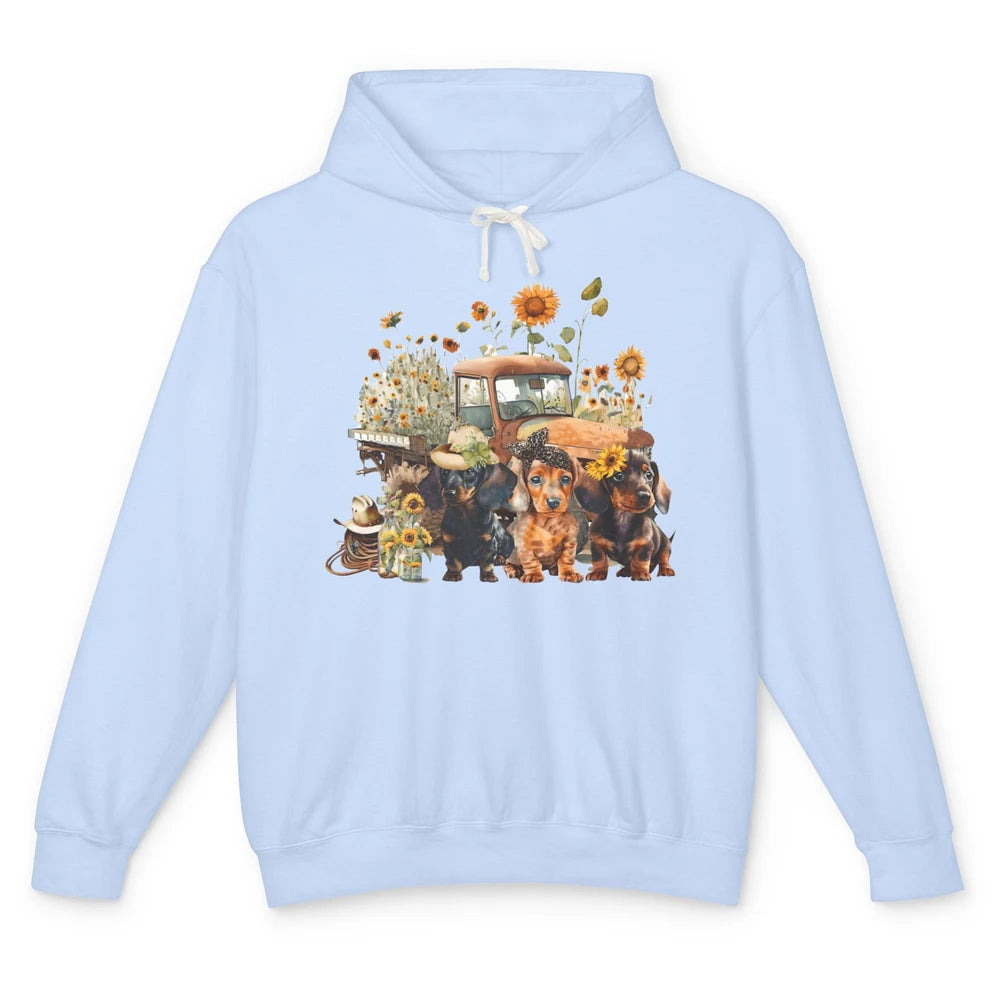 Vintage Truck And Sunflower Dachshund Mom Dachshund Lovers Unisex Lightweight Hoodie