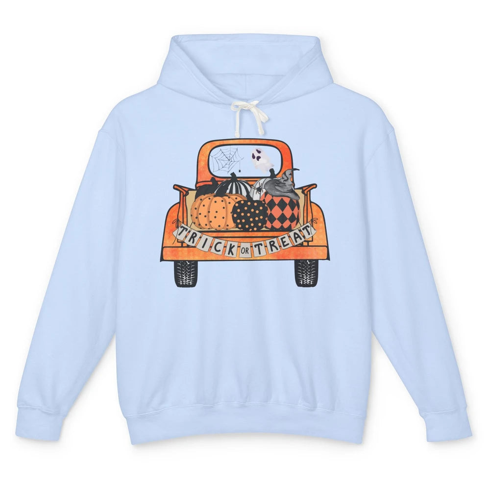 Retro Fall Pumpkin Truck Fall Halloween Trick Or Treat Gift Unisex Lightweight Hoodie