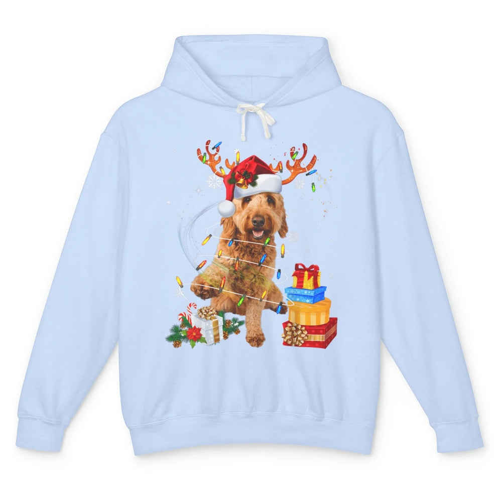 Merry Christmas Goldendoodle Dog Reindeer Xmas Lights Puppy Unisex Lightweight Hoodie