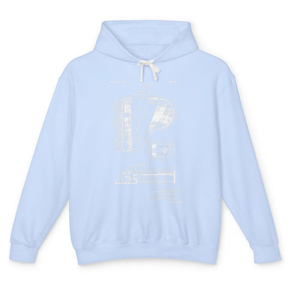 Piano Patent Style Vintage Grand Pianist Line Art Drawing Unisex Lightweight Hoodie