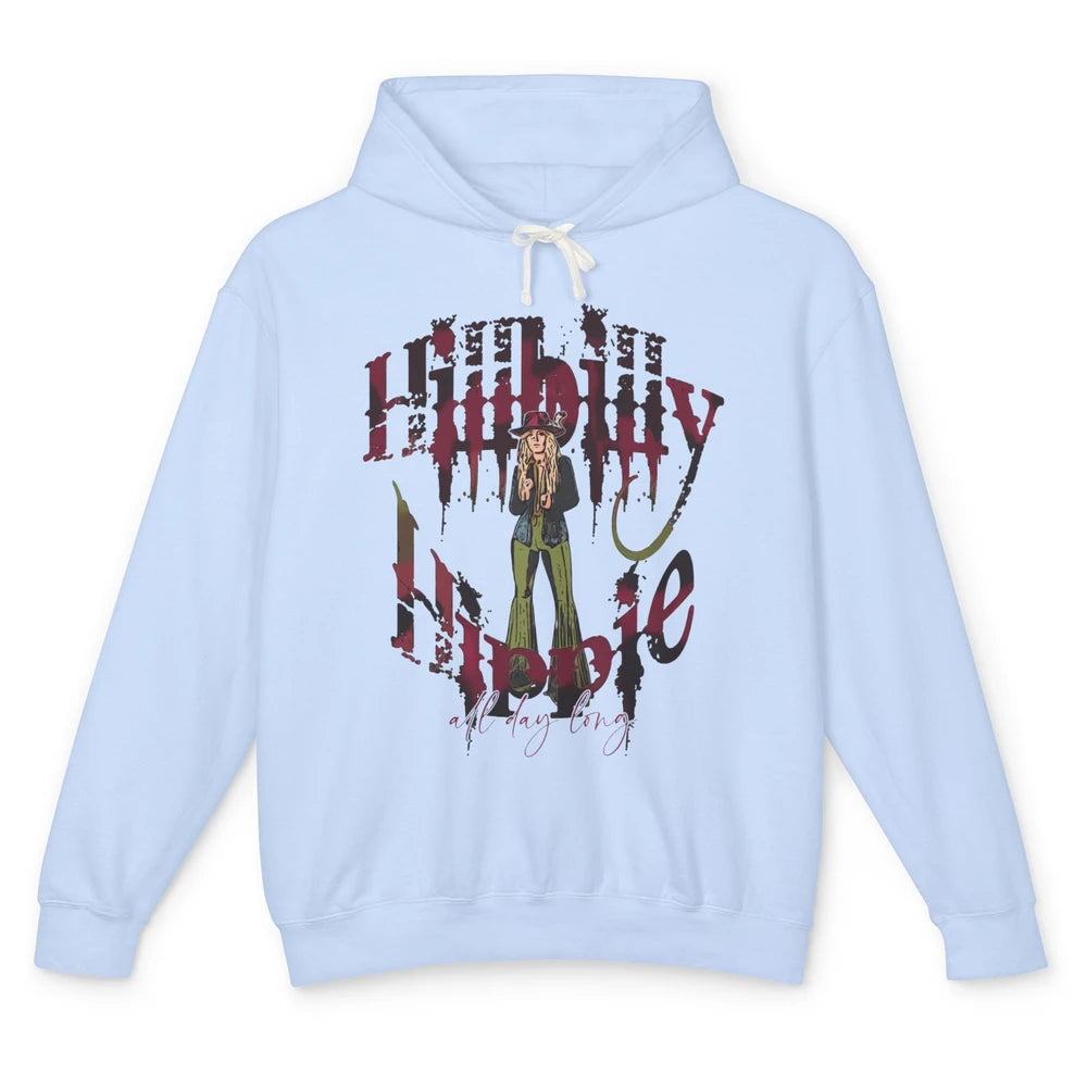 Retro Cowgirl Hillbilly Hippie All Day Long Western Country Unisex Lightweight Hoodie