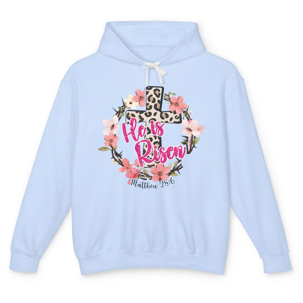 Christian Leopard Cross He Is Risen Bible Verse Religious Unisex Lightweight Hoodie