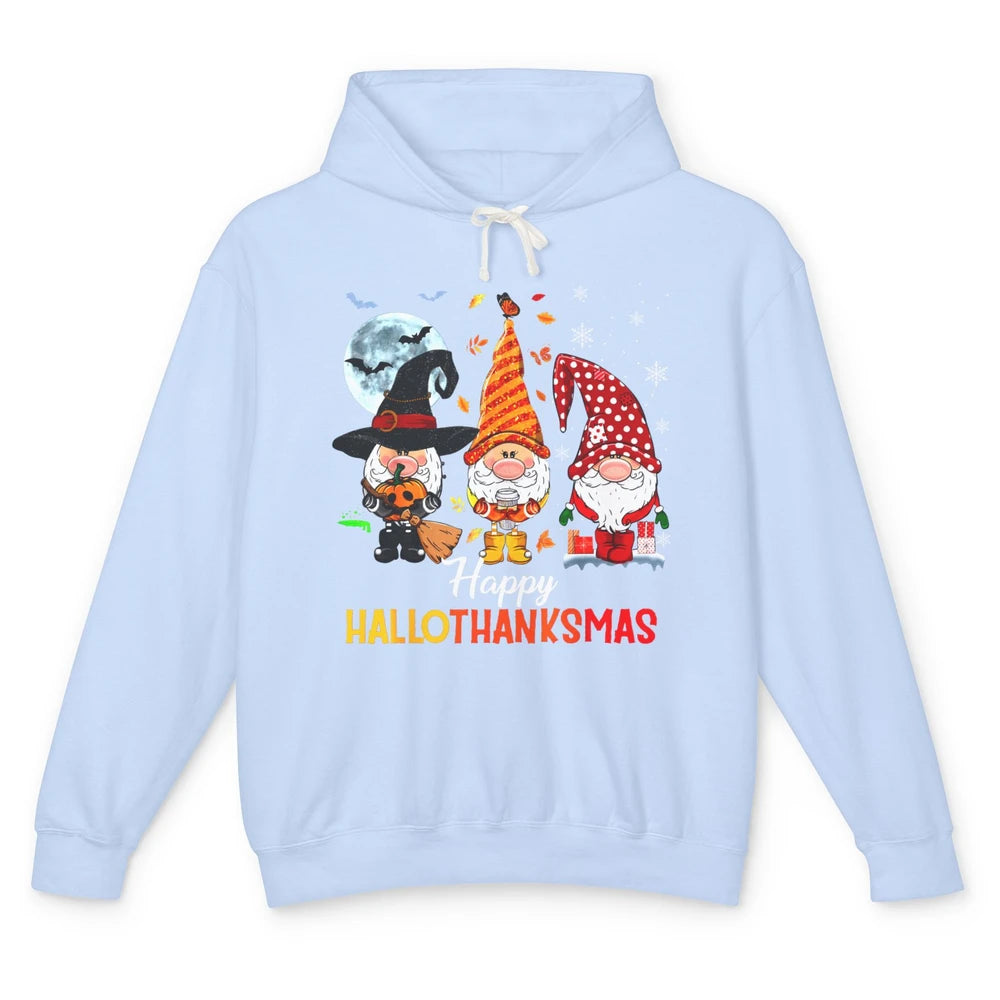 Funny Pumpkin Gnomes Hallo-thank-mas Thanksgiving Christmas Unisex Lightweight Hoodie