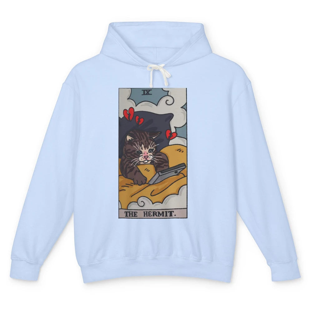 Funny Cat The Hermit Tarot Card Cat Meme Magic Cat Halloween Unisex Lightweight Hoodie