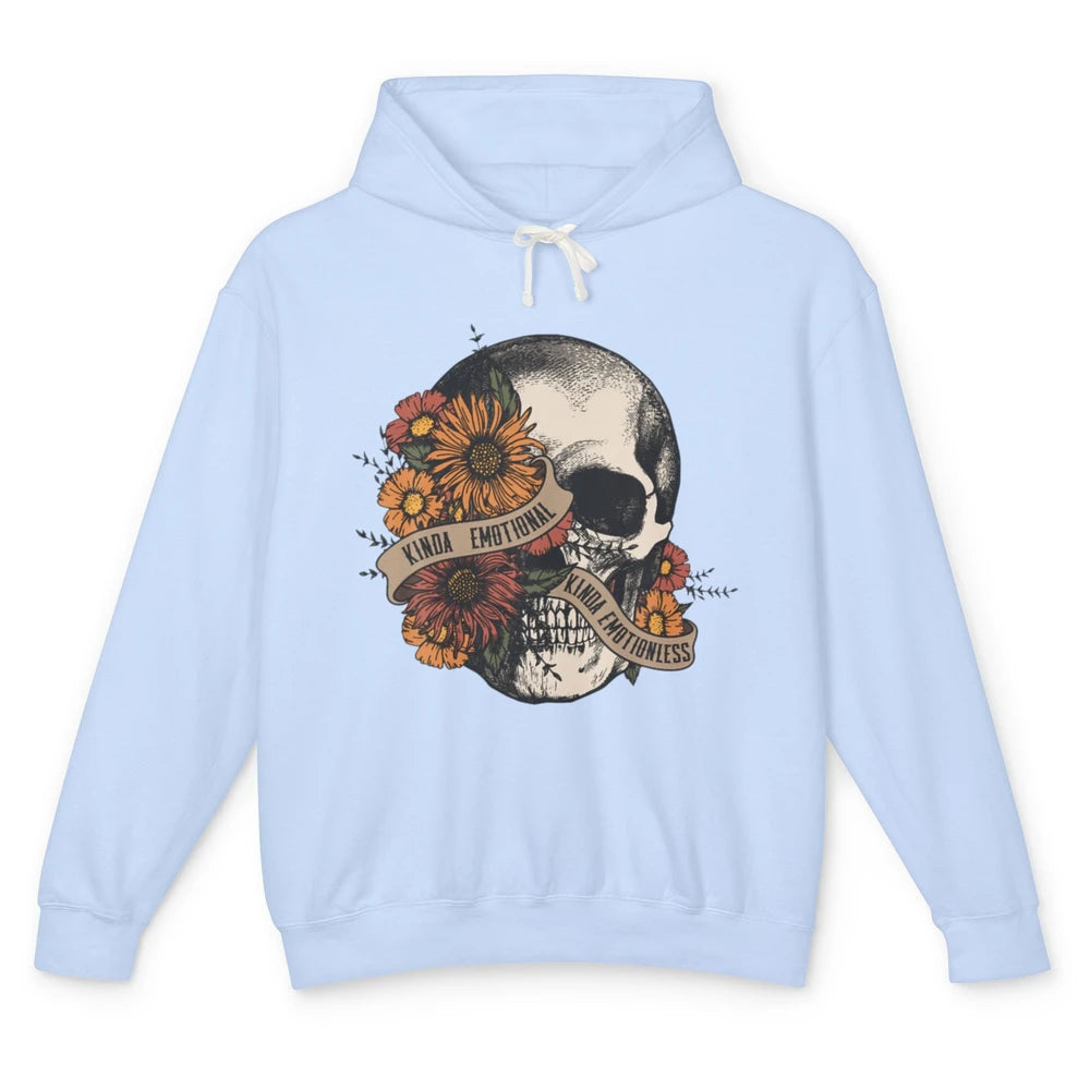 Kinda Emotional Emotionless Flower Skull Vintage Skeleton Unisex Lightweight Hoodie