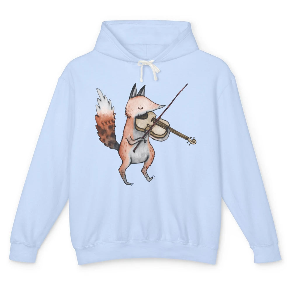 Vintage Fox Playing Violin Funny Violinist Musician Gift Unisex Lightweight Hoodie