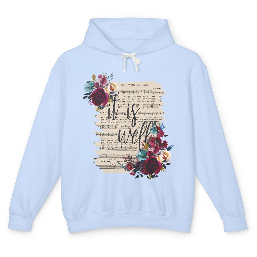 Floral It Is Well With My Soul Christian Religious Gift Unisex Lightweight Hoodie