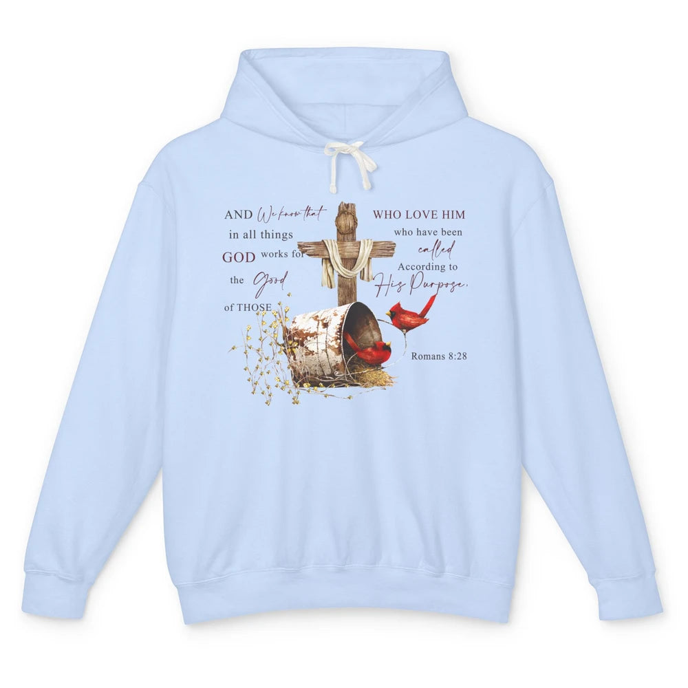 Cardinals Jesus Cross God Works For The Good Christian Gift Unisex Lightweight Hoodie