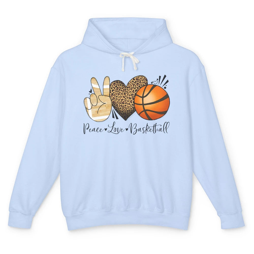 Peace Love Basketball Leopard Heart Basketball Lovers Gift Unisex Lightweight Hoodie