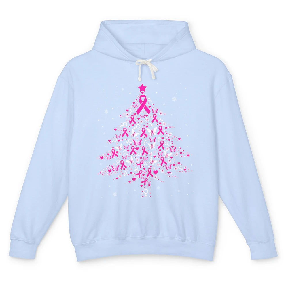 Breast Cancer Pink Ribbon Xmas Tree Breast Cancer Christmas Unisex Lightweight Hoodie