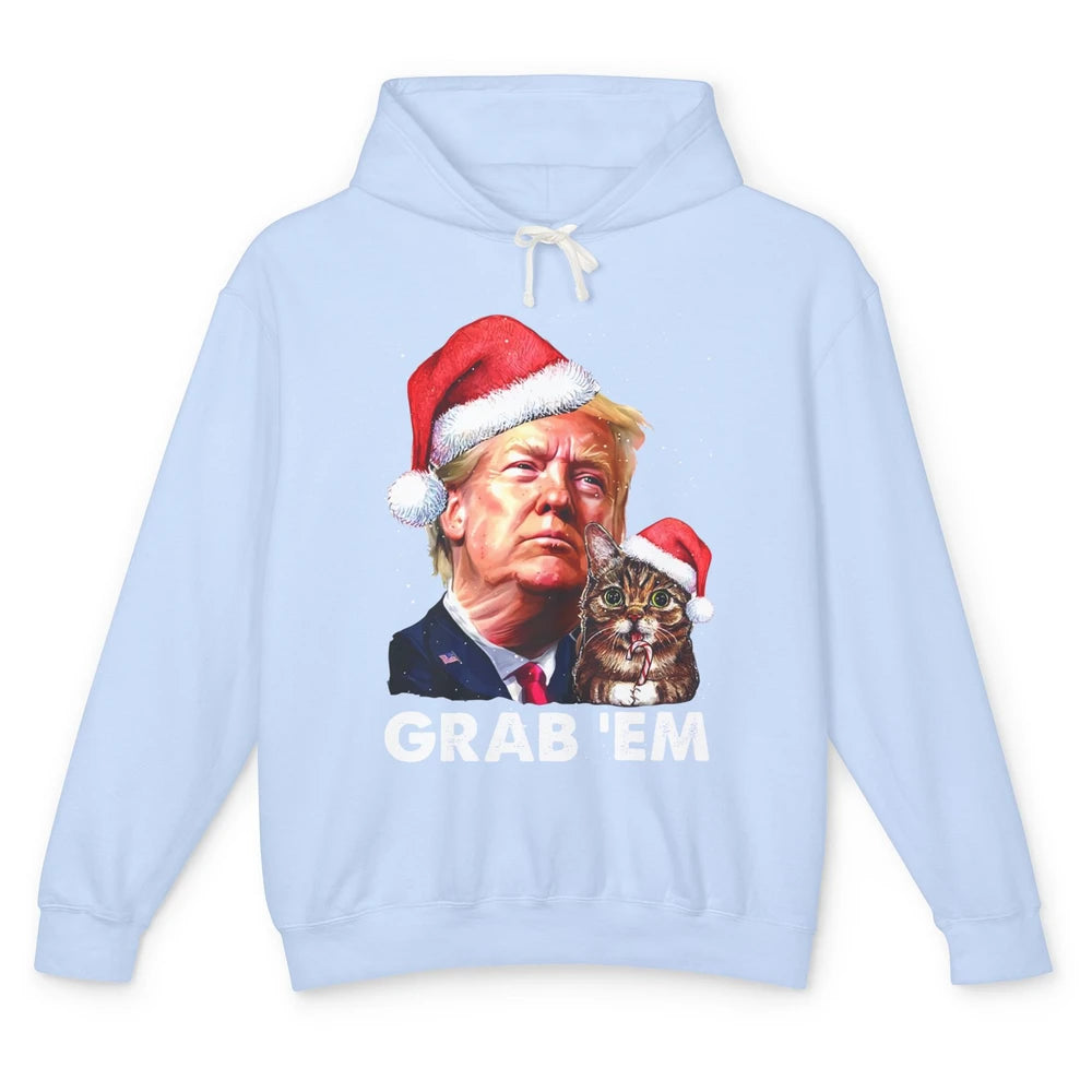 Funny Trump Cat Santa Grab' Em Trump Lovers Christmas Unisex Lightweight Hoodie