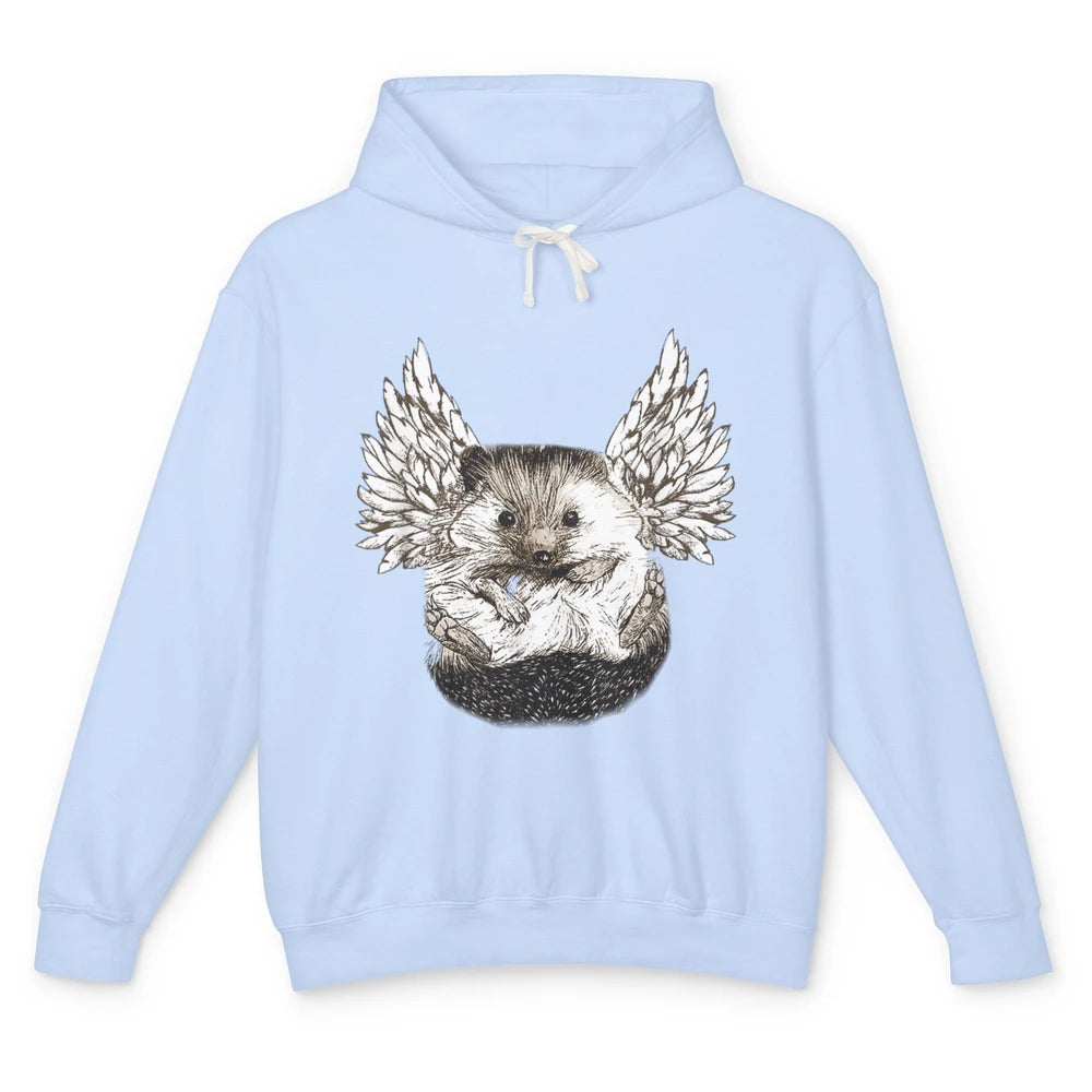 Funny Hedgehog Angel Vintage Wild Animal Pet Owner Hedgie Unisex Lightweight Hoodie