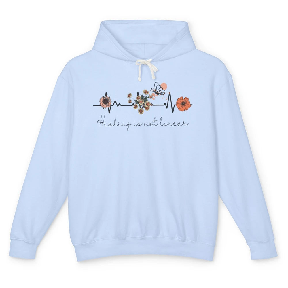 Healing Is Not Linear Flower Mental Health Matter Therapist Unisex Lightweight Hoodie