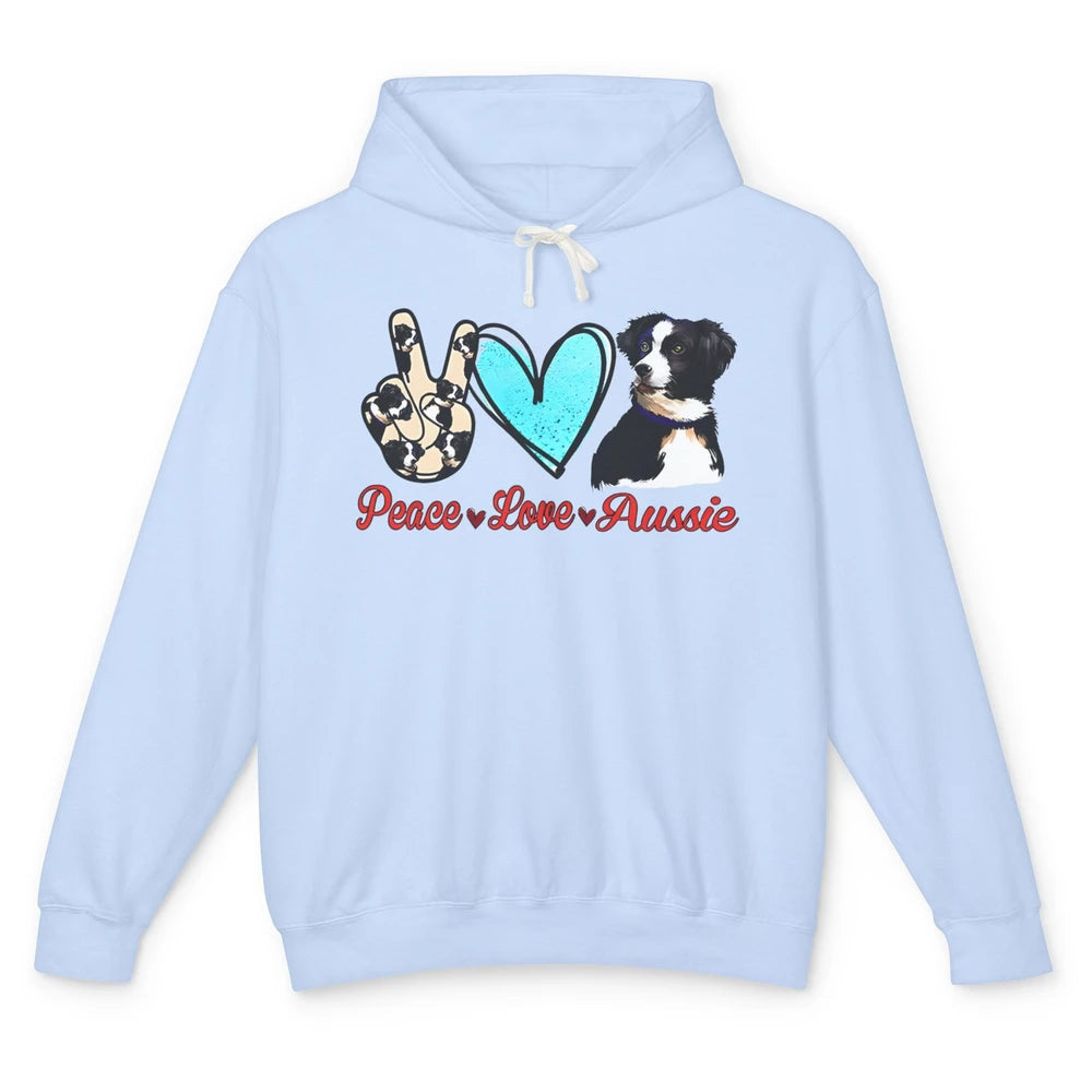 Peace Love Aussie Dog Lovers Australian Shepherd Dad Mom Unisex Lightweight Hoodie