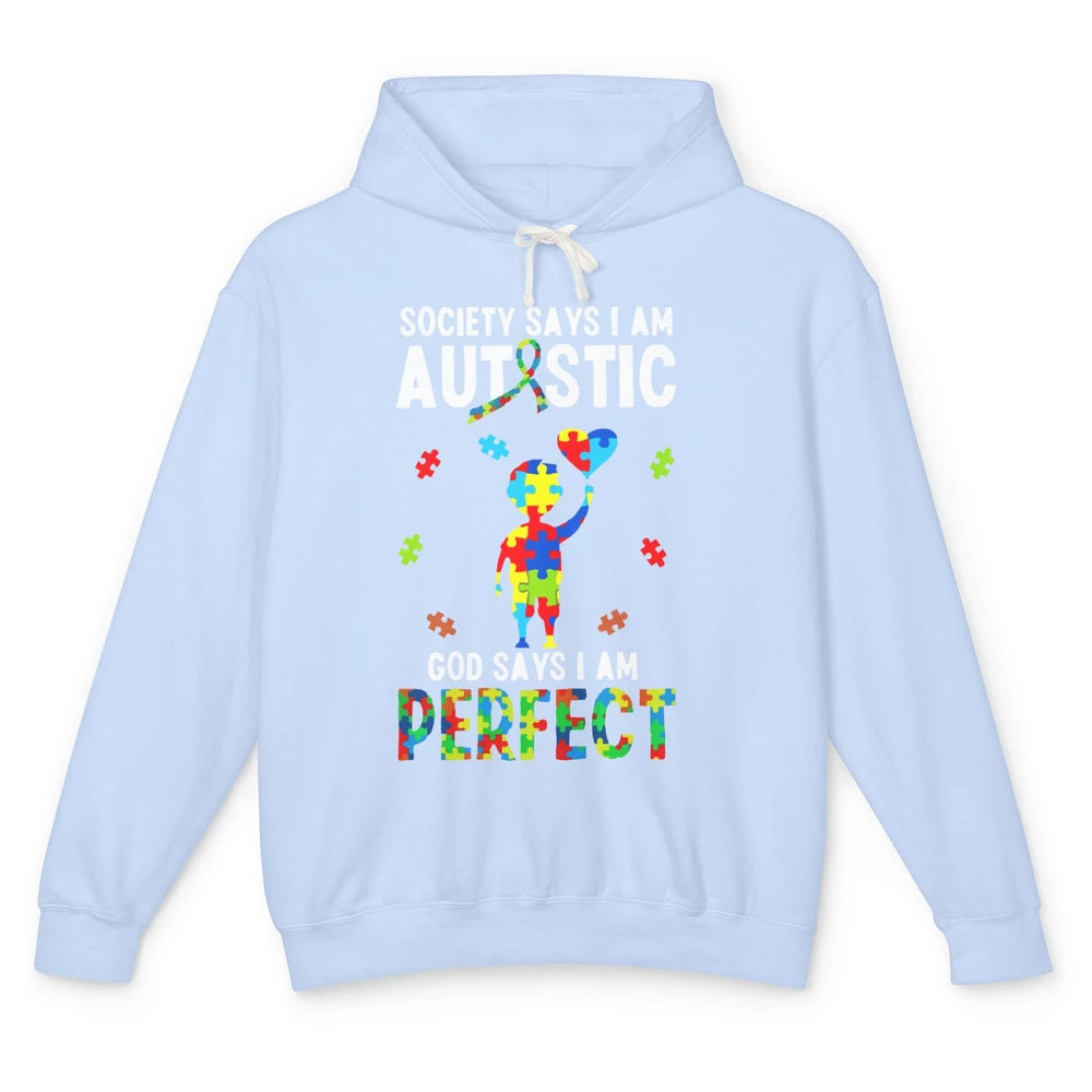 God Says I Am Perfect Autism Awareness Ribbon Jigsaw Puzzle Unisex Lightweight Hoodie