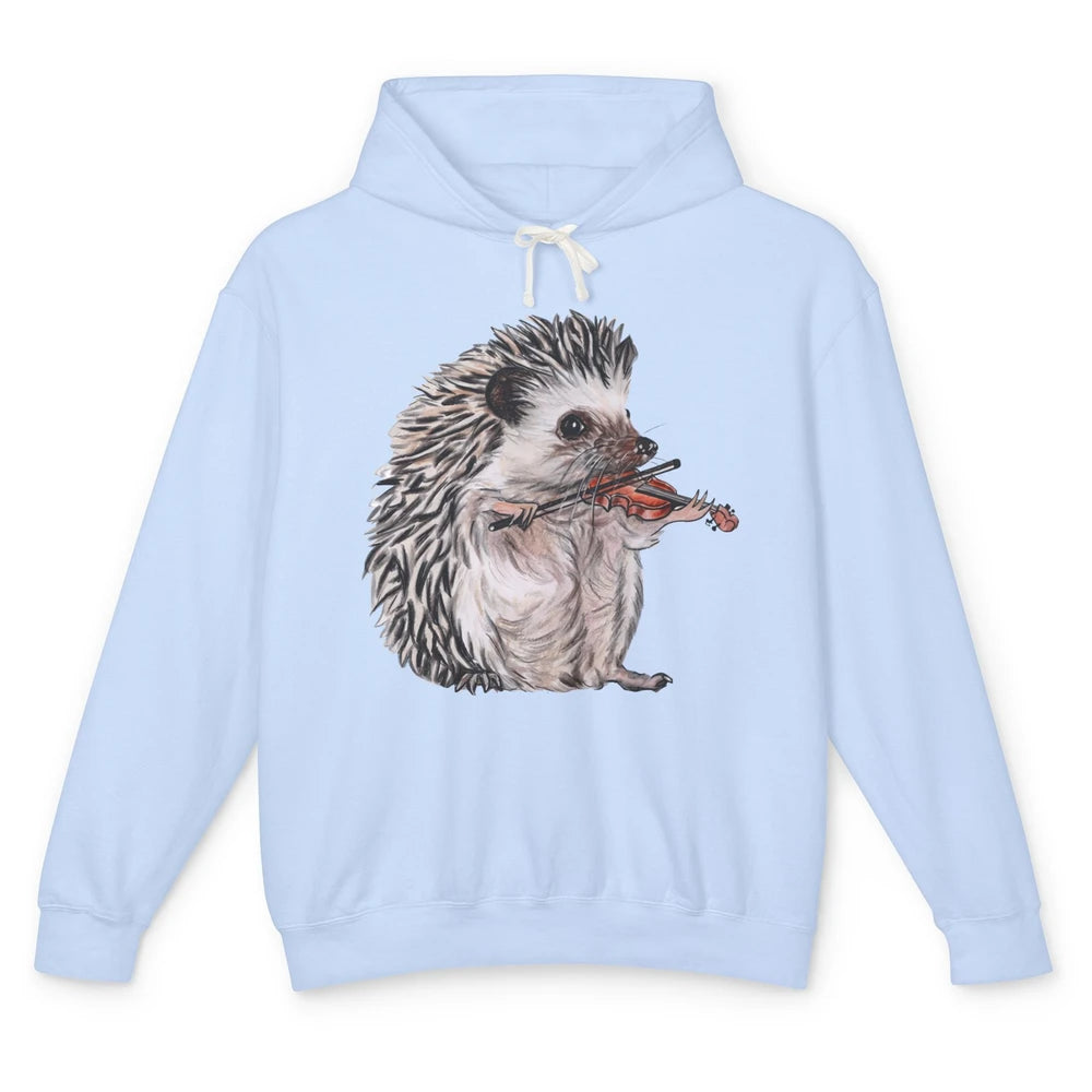 Retro Hedgehog Playing Viloin Musician Violinist Hedgehog Unisex Lightweight Hoodie