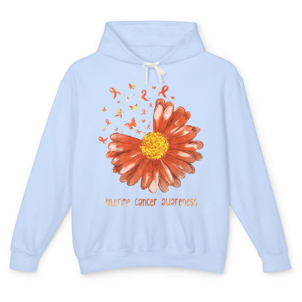 Daisy Butterfly Peach Ribbon Warrior Uterine Cancer Month Unisex Lightweight Hoodie