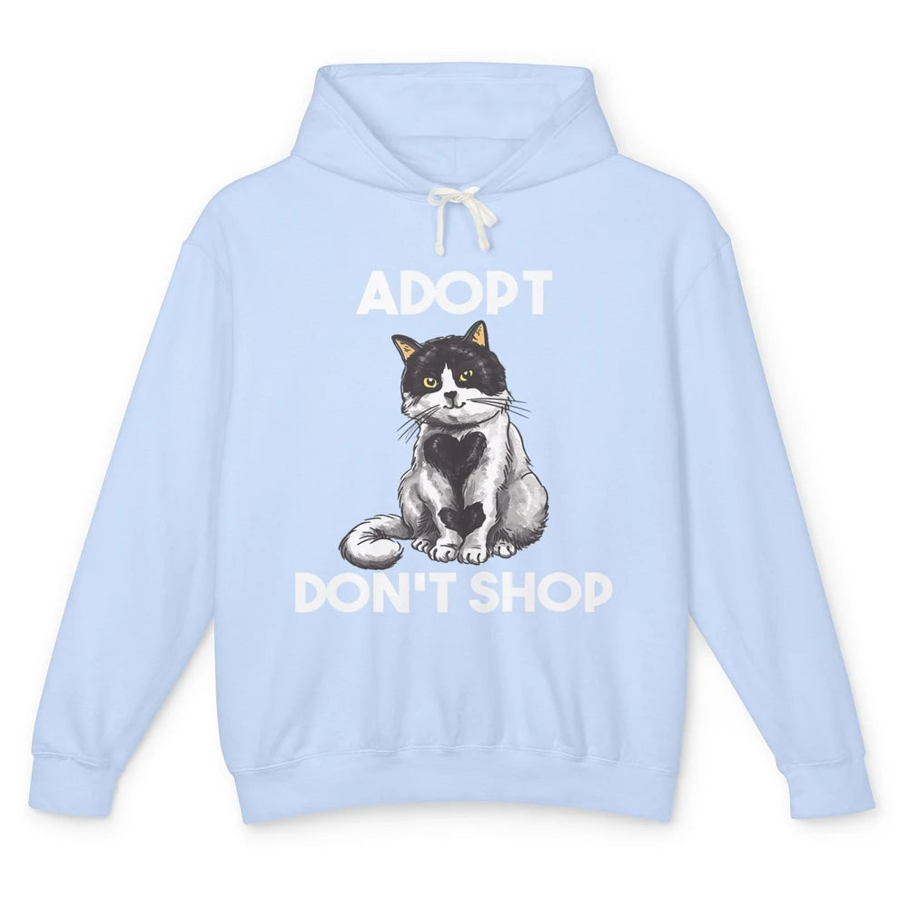 Adopt Dont Shop Black White Cat Rescue Animal Pet Rescuer Unisex Lightweight Hoodie