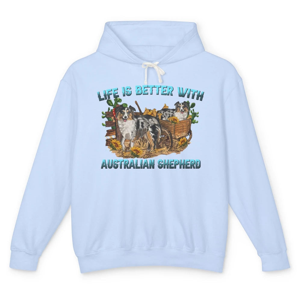 Leopard Aussie Life's Better With Aussie Australian Shepherd Unisex Lightweight Hoodie