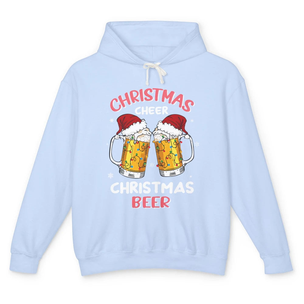 Christmas Cheer With Santa Hat Xmas Party Drinking Beer Unisex Lightweight Hoodie