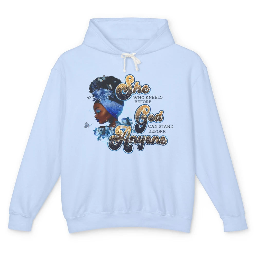 Black Woman She Who Kneels Before God Can Stand Christian Unisex Lightweight Hoodie