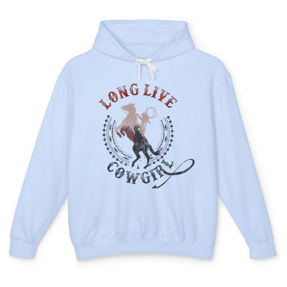 Western Country Cowgirl Riding Horses Cool Rodeo Howdy Retro Unisex Lightweight Hoodie