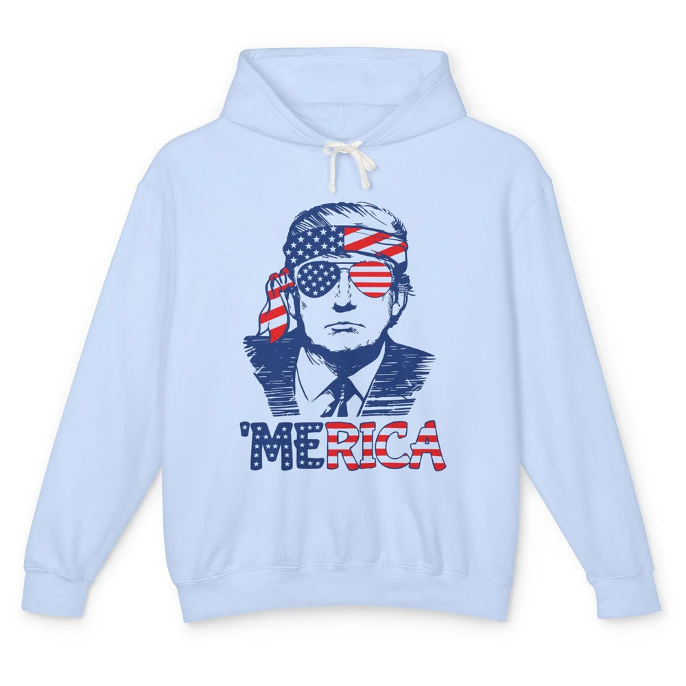 Retro Trump US Flag Glasses Merica July 4th Republican Gift Unisex Lightweight Hoodie