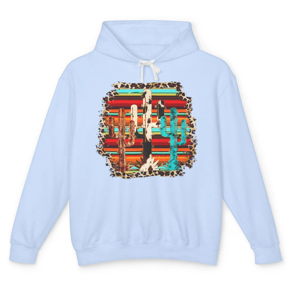 Western Country Cactus Cowhide Serape Turquoise Leopard Unisex Lightweight Hoodie