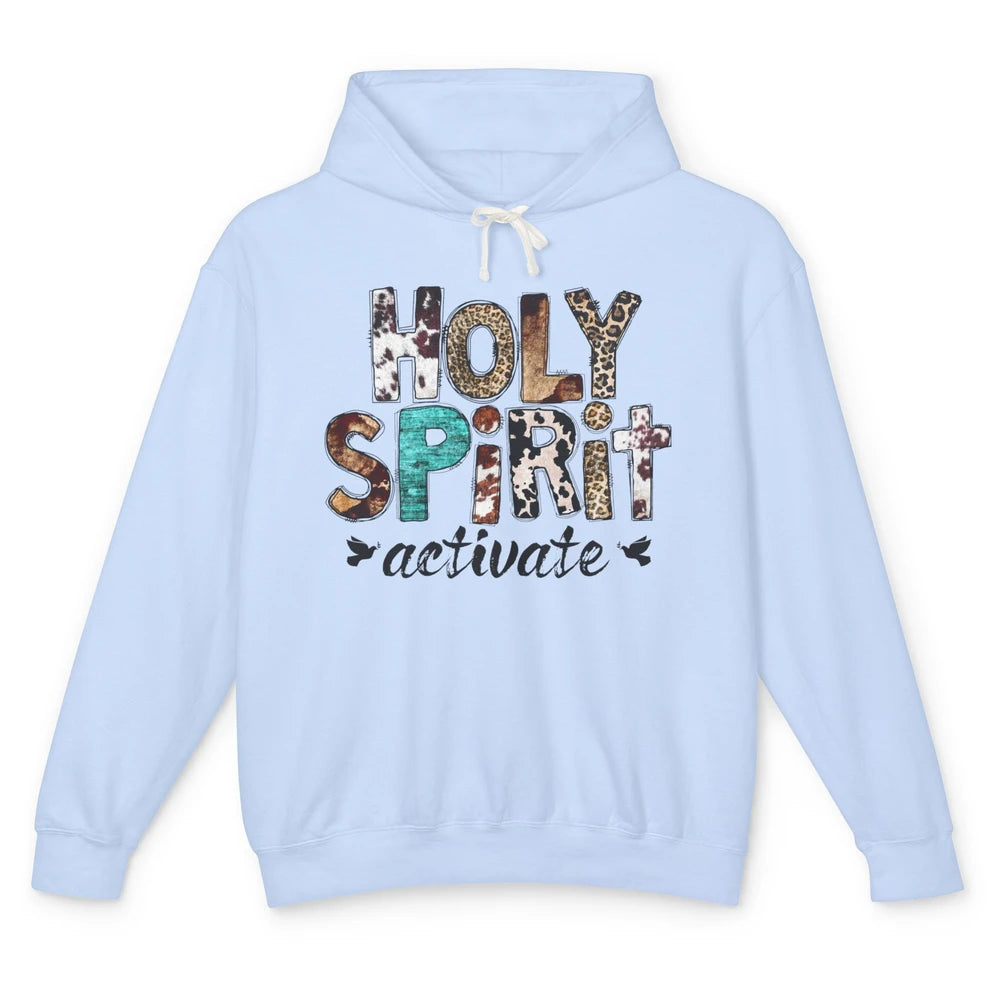 Retro Leopard Holy Spirit Activate Cowboy Rodeo Western Girl Unisex Lightweight Hoodie