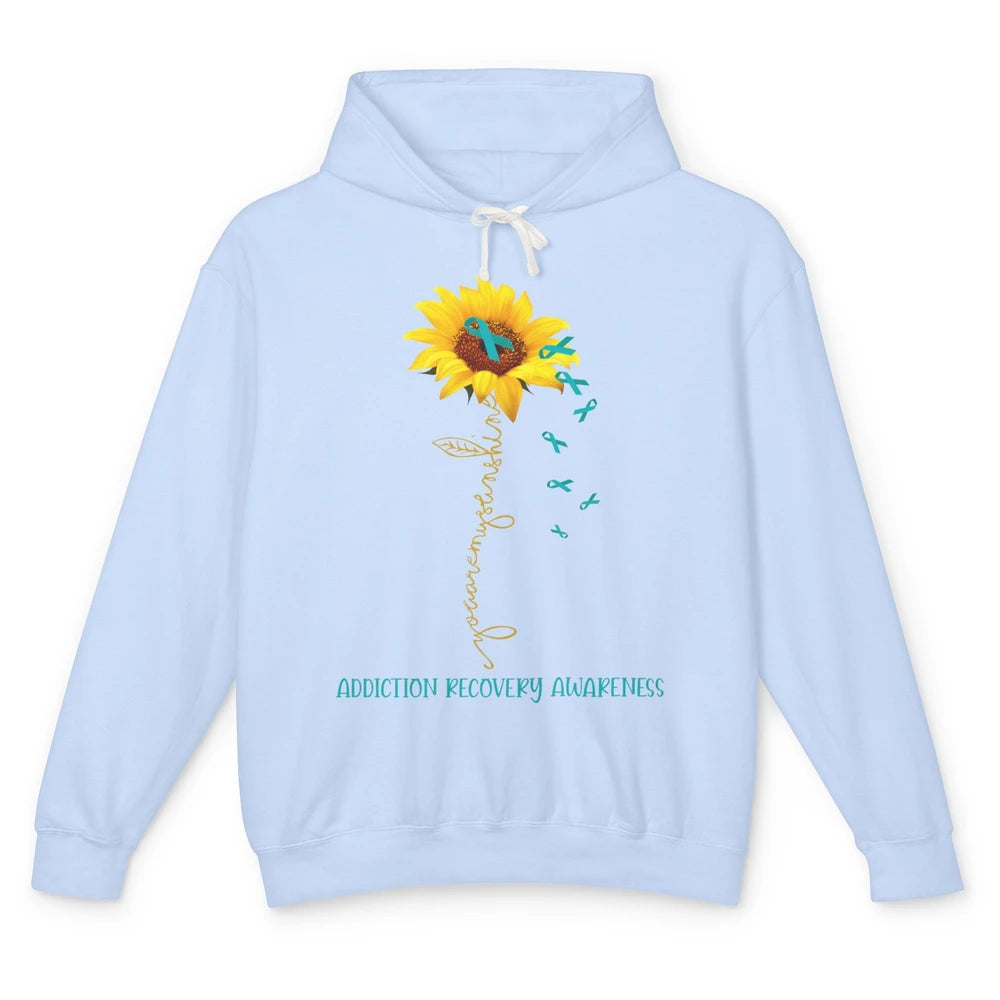 Addiction Recovery Awareness Teal Ribbon Sunflower Unisex Lightweight Hoodie