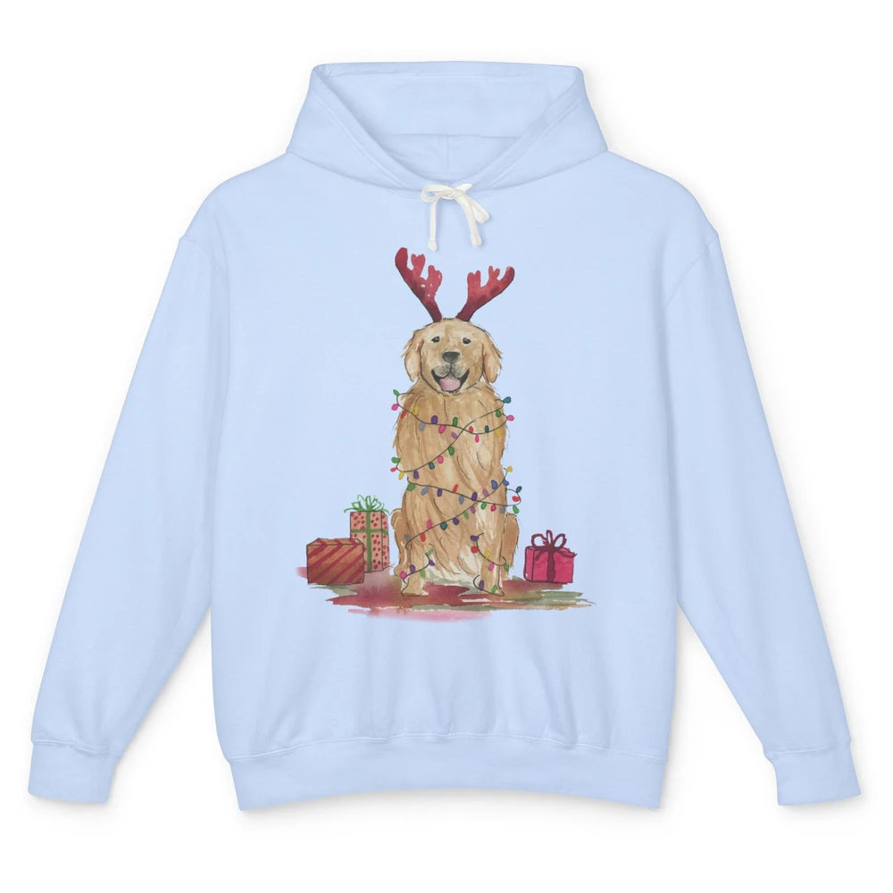 Santa Golden Retriever Reindeer Snowflake Christmas Costume Unisex Lightweight Hoodie