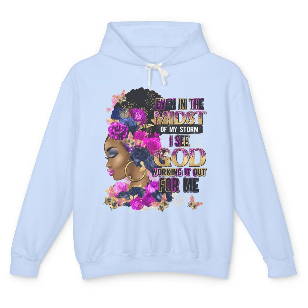 Black Girl In The Midst Of Storm Believe In God Christian Unisex Lightweight Hoodie