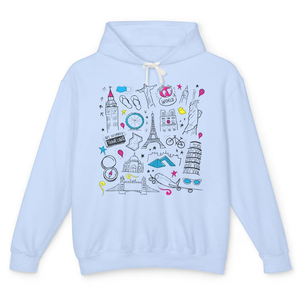 Cute Travel The World Backpacking Summer Break Paris Doodles Unisex Lightweight Hoodie