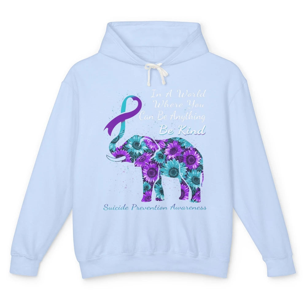 Sunflower Elephant Teal Purple Suicide Prevention Awareness Unisex Lightweight Hoodie