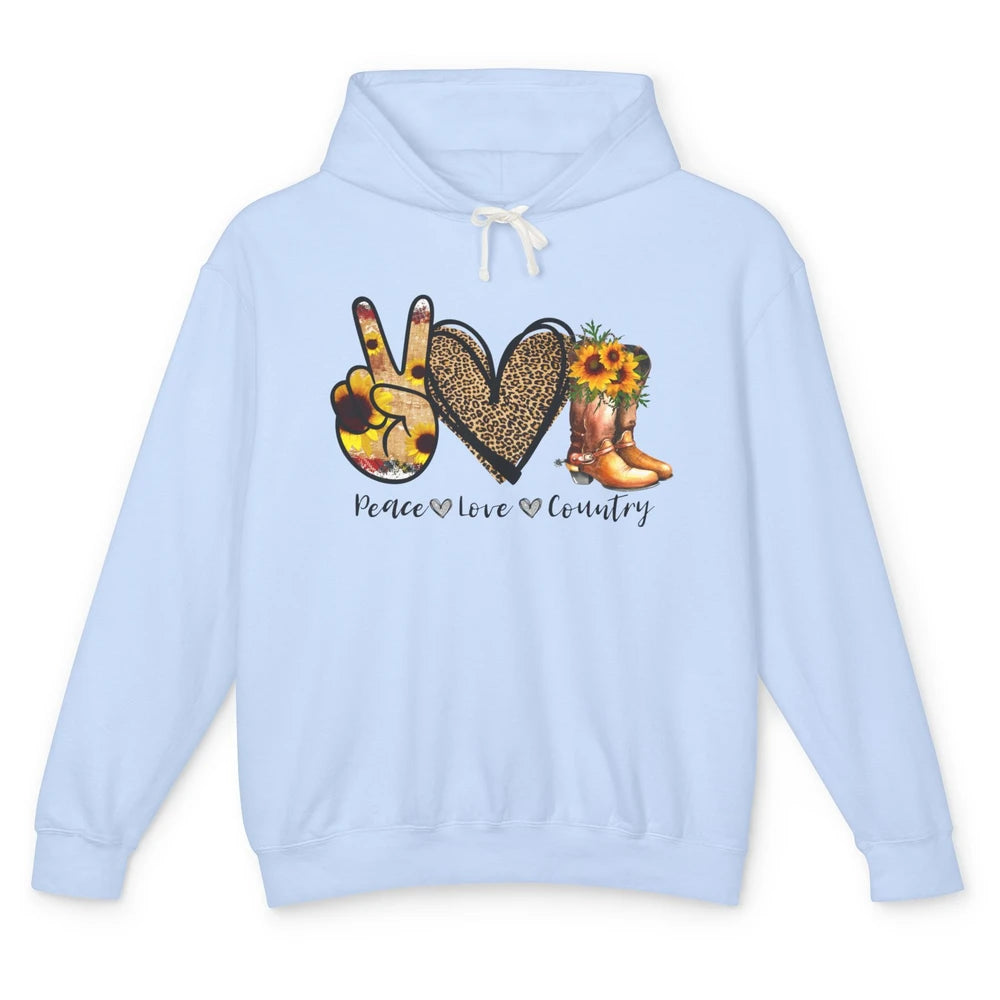 Retro Sunflower Peace Love Country Cowgirl Midwest Girl Boot Unisex Lightweight Hoodie