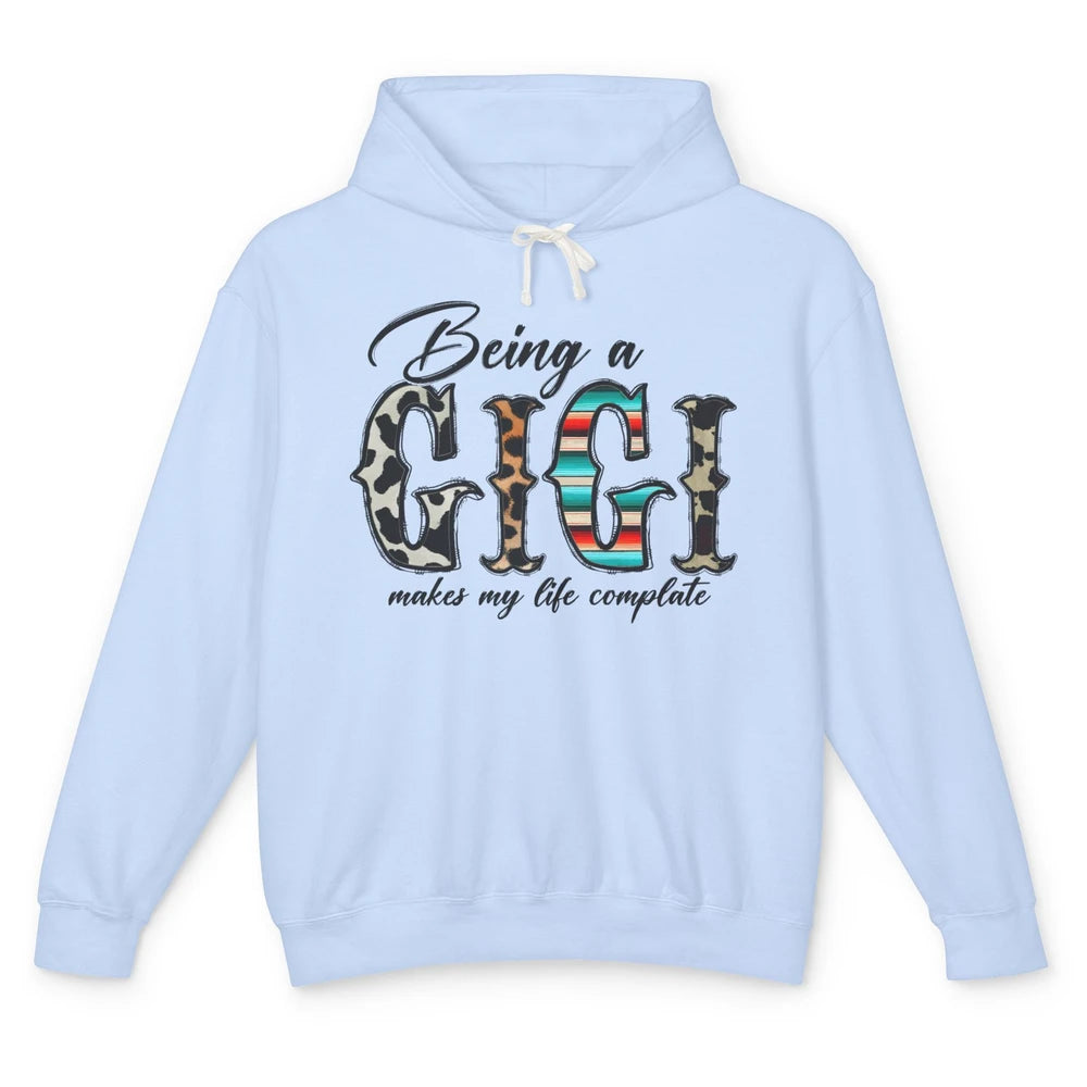 Leopard Being A Gigi Makes My Life Complete Grandma Western Unisex Lightweight Hoodie