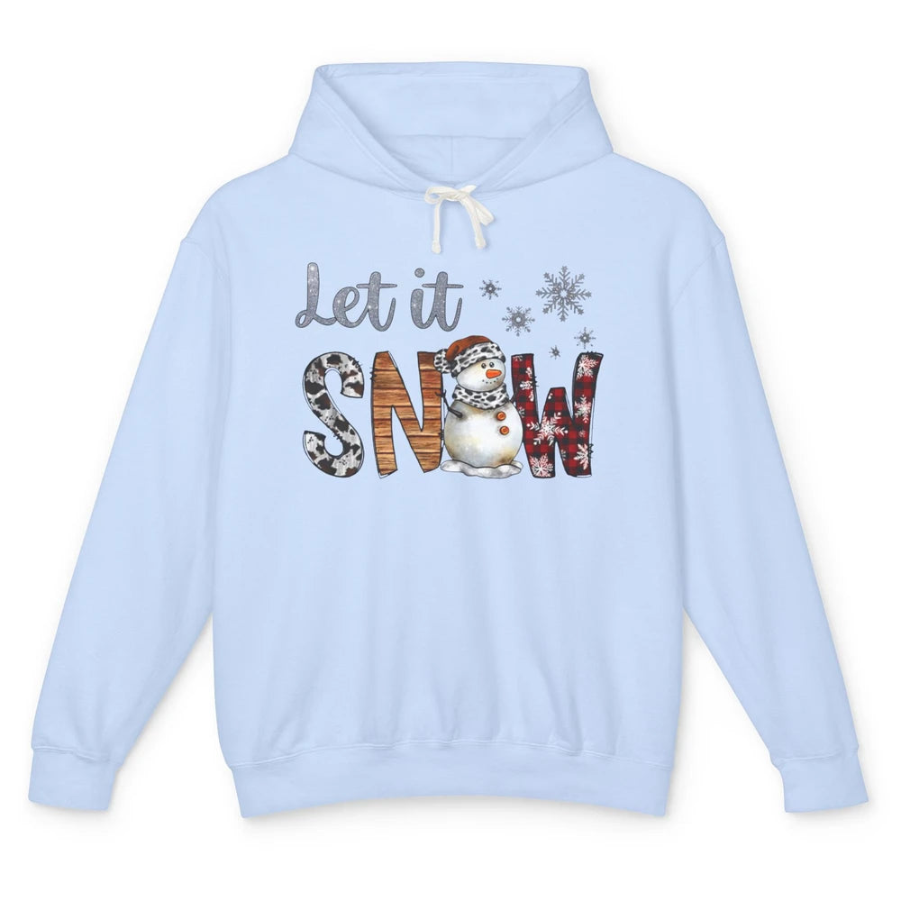 Leopard Snowman Let It Snow Snowflakes Western Christmas Unisex Lightweight Hoodie