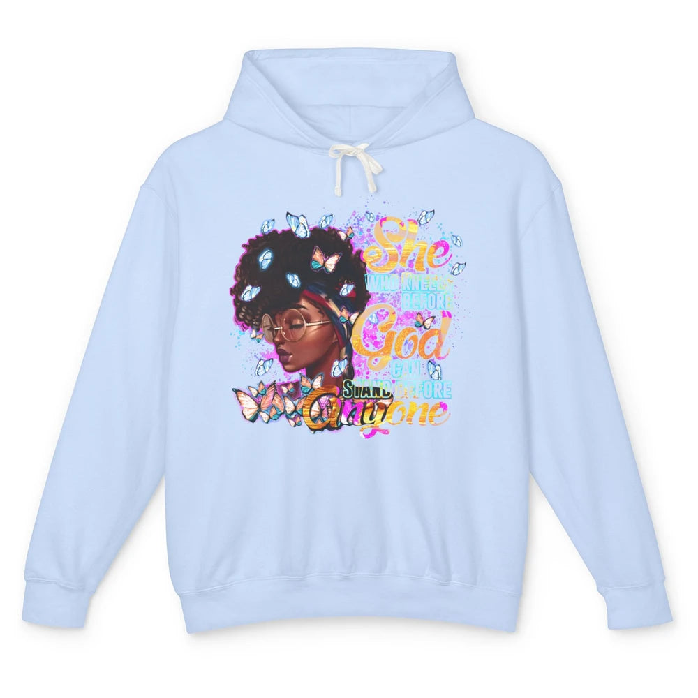 Black Girl She Who Kneels Before God Christian Afro Women Unisex Lightweight Hoodie