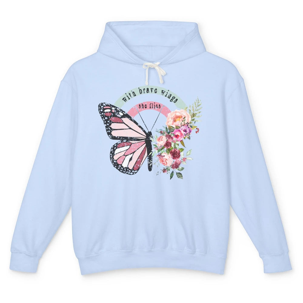 Retro Vintage Floral Butterfly With Brave Wings She Flies Unisex Lightweight Hoodie