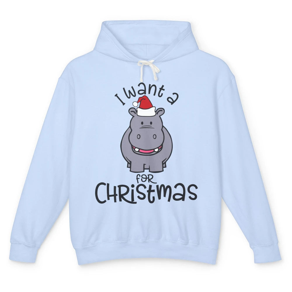 Funny I Want A Hippopotamus For Christmas Tree Hippo Santa Unisex Lightweight Hoodie