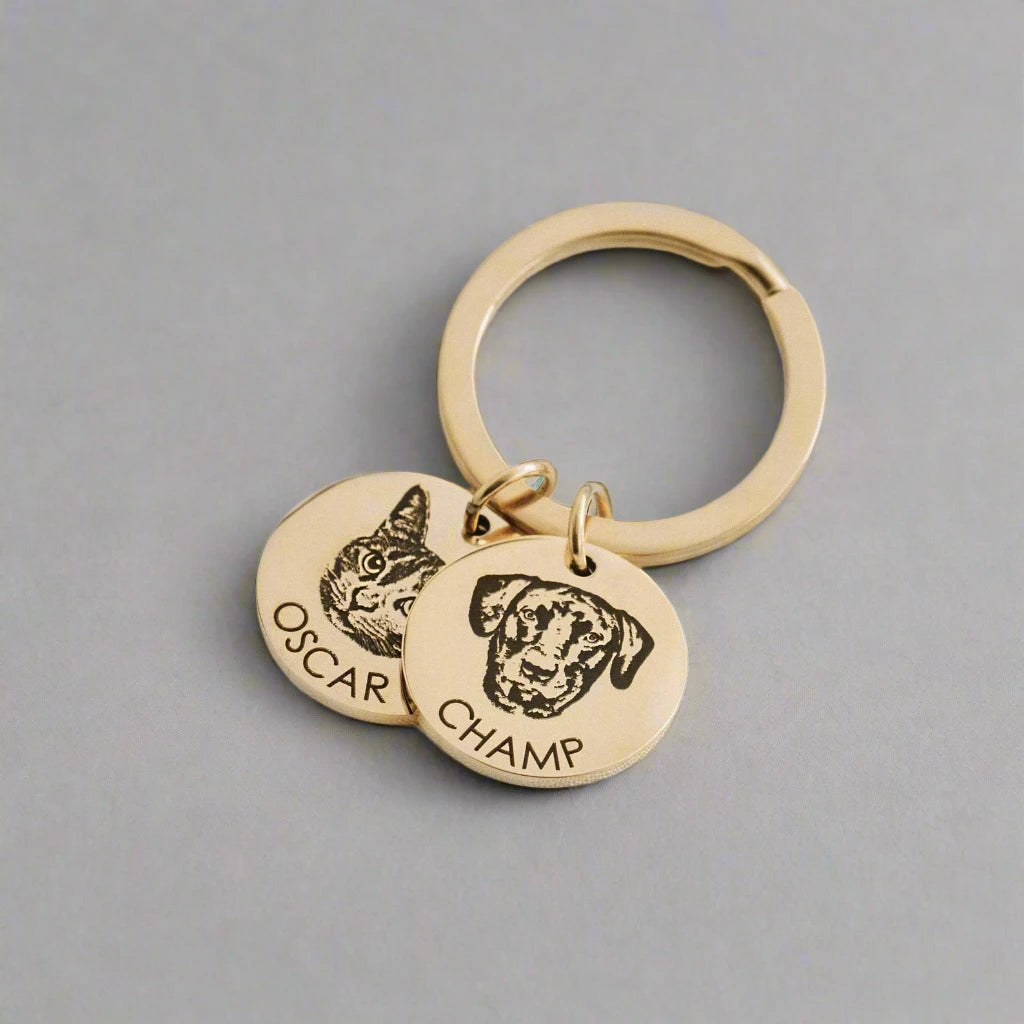 custom engraved pet portrait keychain - pet memorial gifts