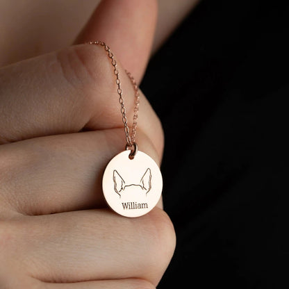 Custom Pet Ears Necklace - Engraved Dog Ears Jewelry - Personalized Pet Loss Sympathy Gifts