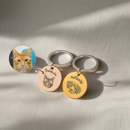 custom engraved pet portrait keychain - pet sympathy gifts