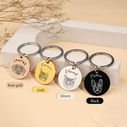 custom engraved pet portrait keychain - pet memorial gifts