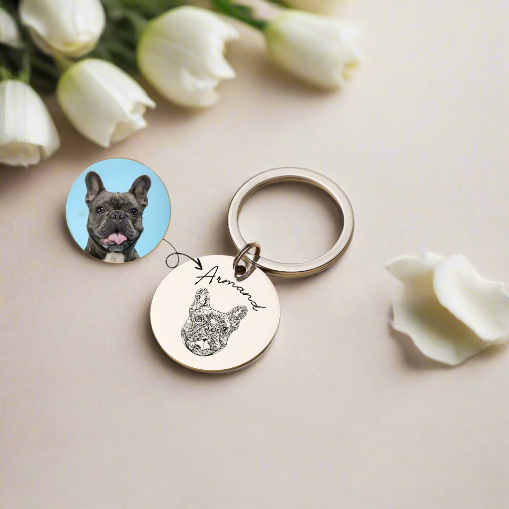 custom engraved pet portrait keychain - pet memorial gifts