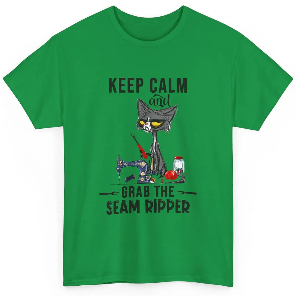 Funny Black Cat Keep Calm Grab Seam Ripper Sewing Quilting Classic Unisex T-Shirt